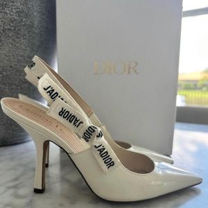 DIOR J’ADIOR Slingback Sandals Off White Patent Leather 38.5 B